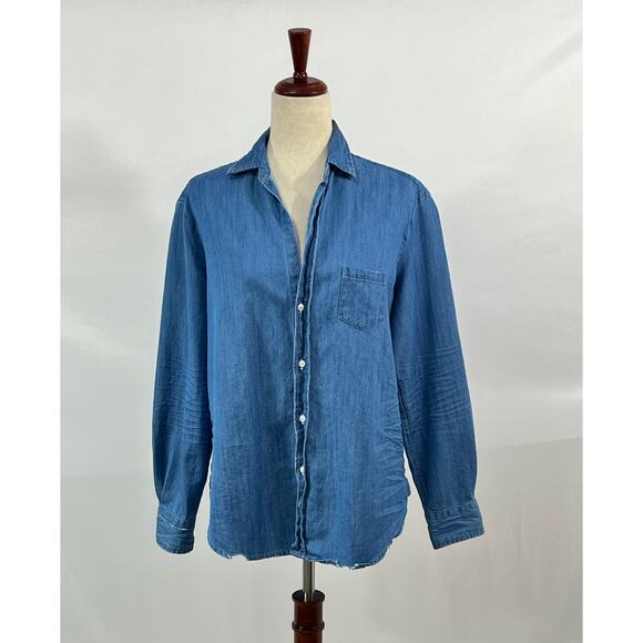 FRANK & EILEEN Sz M Medium Vintage Stonewashed Distressed Denim Eileen Shirt Top - Picture 2 of 10